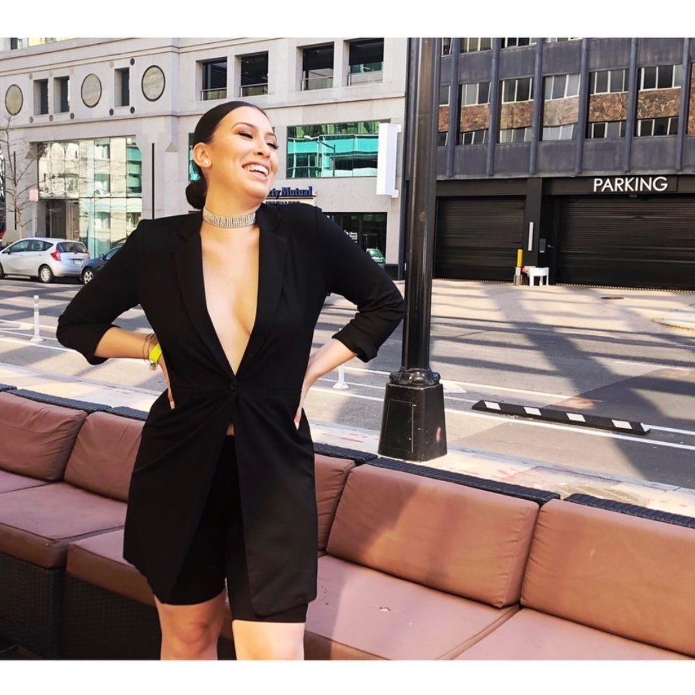 Black, stretchy, long blazer.